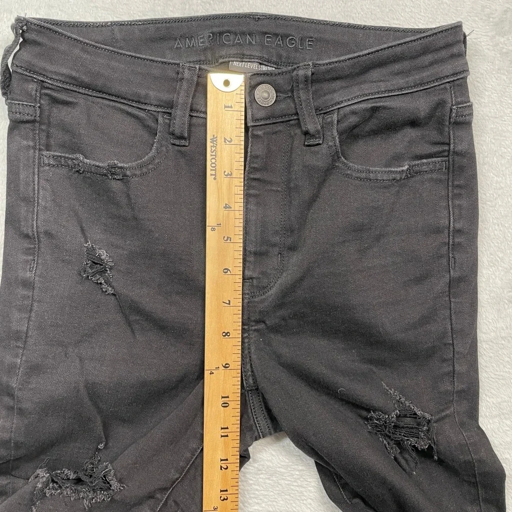 American Eagle Super Hi-Rise Jegging Womens 4 Black Distressed Ripped Next Level